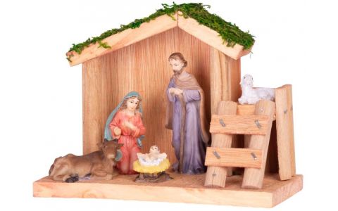 Dekorácia MagicHome Vianoce, Betlehem, drevo, polyresin, 15 cm