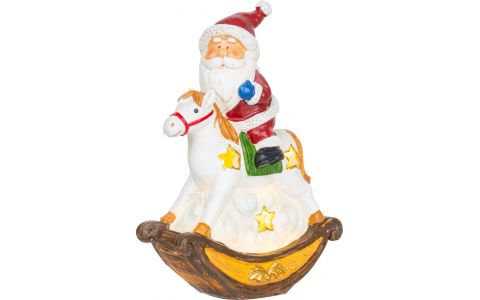 Dekorácia MagicHome Vianoce, Santa na koni, LED, polyresin, 12x5,5x18 cm