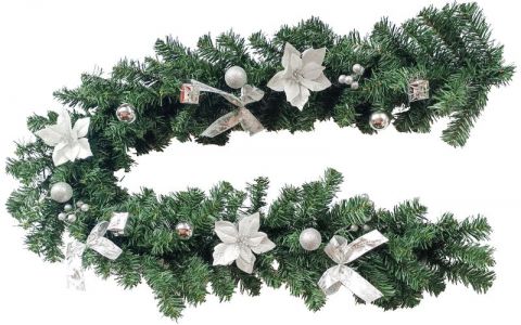 Girlanda MagicHome Vianoce, ozdobená, strieborná, 180 cm