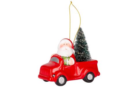 Dekorácia MagicHome Vianoce, Santa v aute, LED, terakota, 12,5x6x11,8 cm