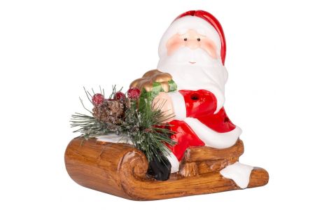 Dekorácia MagicHome Vianoce, Santa na saniach, LED, terakota, 12,6x8,5x11,5 cm