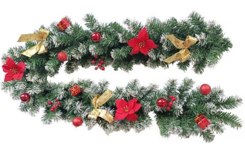 Girlanda MagicHome Vianoce, ozdobená, červená, 180 cm