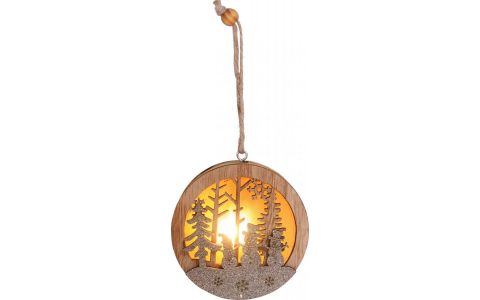 Dekorácia MagicHome Vianoce, Snehuliak v guli, LED, závesná, MDF, 8,5x2x8,5 cm