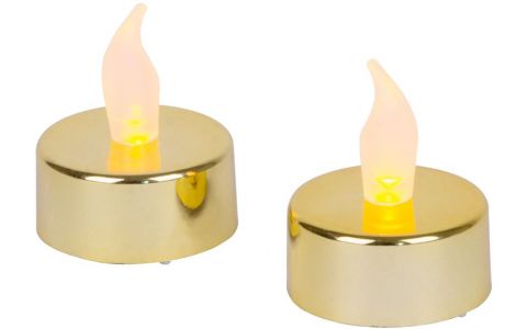 Sviečky MagicHome Vianoce, LED čajové, sada 2 ks, zlaté, na hrob, pohyblivý plameň