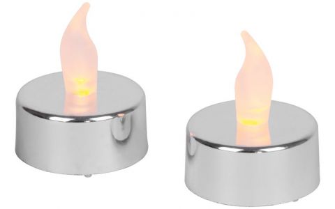 Sviečky MagicHome Vianoce, LED čajové, sada 2 ks, strieborné, na hrob, pohyblivý plameň