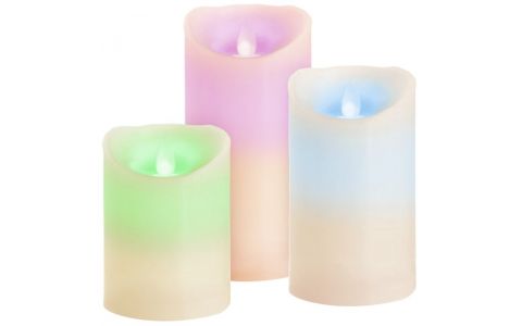 Sviečky MagicHome Vianoce, sada 3 ks, LED, 3xAAA, pravý vosk, jednoduché svietenie, časovač, pohyblivý plameň, 7,5x10; 12,5; 15 cm