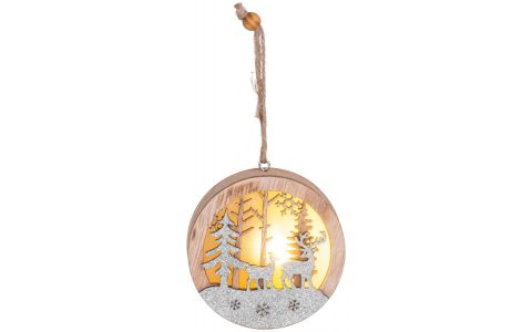 Dekorácia MagicHome Vianoce, Jeleň v guli, LED, závesná, MDF, 8,5x2x8,5 cm