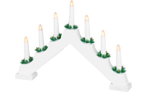 Svietnik MagicHome Vianoce, 7x LED teplá biela, biely, 2xAA, interiér, 39x4,5x29 cm