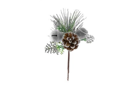 Vetvička MagicHome Vianoce, s rolničkou, strieborná 20 cm