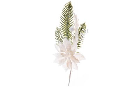 Vetvička MagicHome Vianoce, s kvetom poinsettia, biela, 23 cm