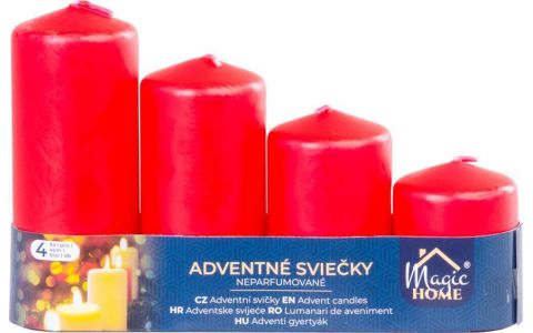 Sviečka MagicHome, vianočná, adventná, červená, 48 mm 60/80/100/120 mm, bal. 4 ks