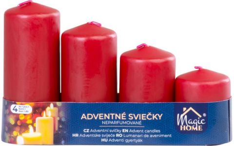 Sviečka MagicHome, vianočná, adventná, bordová, 48 mm 60/80/100/120 mm, bal. 4 ks Sviečka MagicHome, vianočná, adventná, bordová, 48 mm 60/80/100/120 mm, bal. 4 ks
