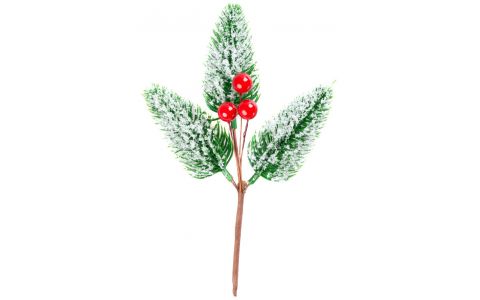 Vetvička MagicHome Vianoce, prírodná, s bobuľkami, zasnežená, 18 cm