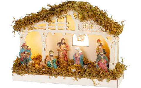 Dekorácia MagicHome Vianoce, betlehem, 5x LED teplá biela, 3xAA, interiér, 26,3x7,3x19,2 cm