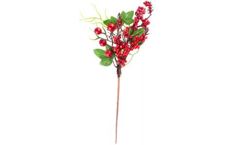 Vetvička MagicHome Vianoce, s bobuľkami a lístkami, červená, 32 cm