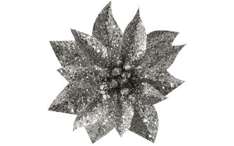 Kvet MagicHome Vianoce GlitterPoinsettia, so štipcom, strieborný, veľkosť kvetu: 9 cm, dĺžka kvetu: 8 cm, 6 ks