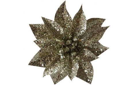 Kvet MagicHome Vianoce GlitterPoinsettia, so štipcom, šampaň, veľkosť kvetu: 9 cm, dĺžka kvetu: 8 cm, 6 ks