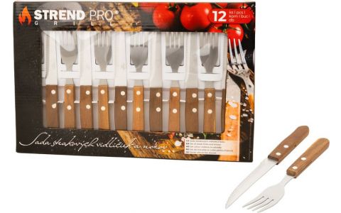 Príbor na steaky Strend Pro Grill, sada vidličiek a nožov, 12-dielna
