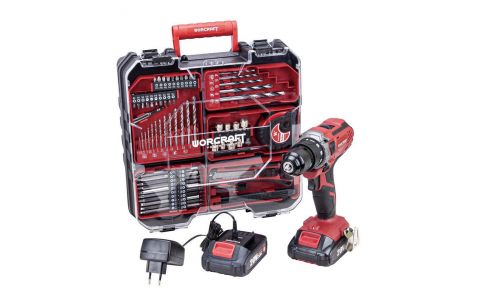 Skrutkovač Worcraft CD-S20LiWT ShareSYS, 20V Li-ion, 2x akumulátor 2.0 Ah, nabíjačka, set s príslušenstvom 74ks, v kufríku