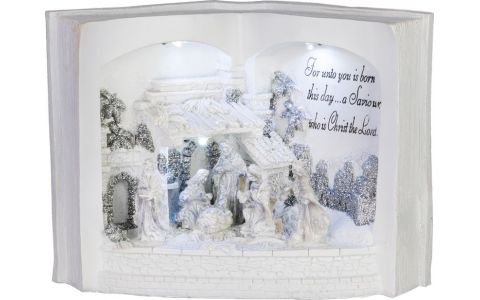 Dekorácia MagicHome Vianoce, Betlehem v knihe, anglický názov, 3 LED, 3xAA, interiér, 27,50x12x19 cm