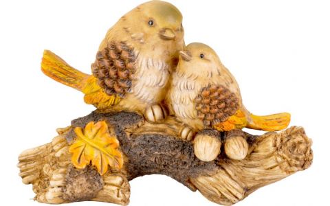 Dekorácia MagicHome Nature, Vtáci na pni, polyresin, 24x10,5x15,5 cm