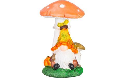 Dekorácia MagicHome Nature, Trpaslík pod hubou, polyresin, 11x12x16,5 cm