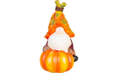 Dekorácia MagicHome Nature, Trpaslík na tekvici, polyresin, 10x11,5x18,5 cm