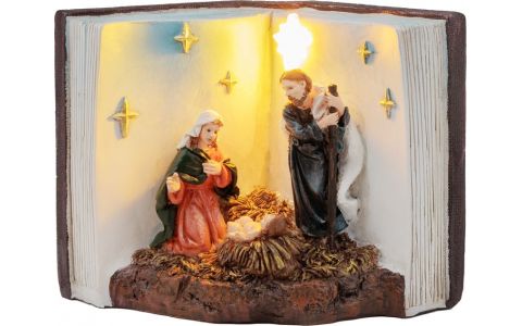Dekorácia MagicHome Vianoce, Betlehem v knihe, LED, interiér, 13,5x8x9,5 cm