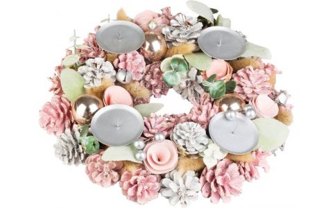 Veniec MagicHome Vianoce, adventný, ružový, 30 cm