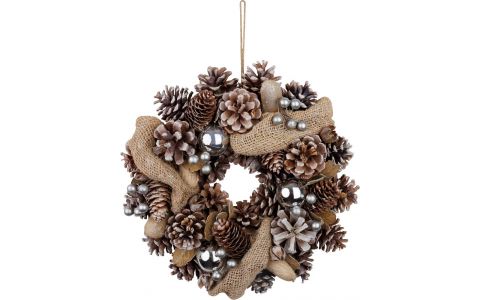 Veniec MagicHome Vianoce, prírodný, krémový, závesný, so stuhou, 30x8 cm