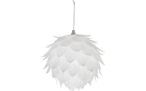 Dekorácia MagicHome Vianoce, Guľa, biela, s glitrami, 10 cm