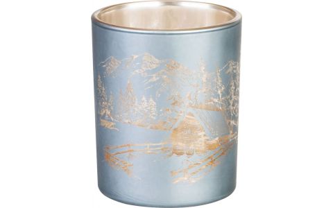 Svietnik MagicHome Vianoce, šedý, s krajinkou, 6x7 cm