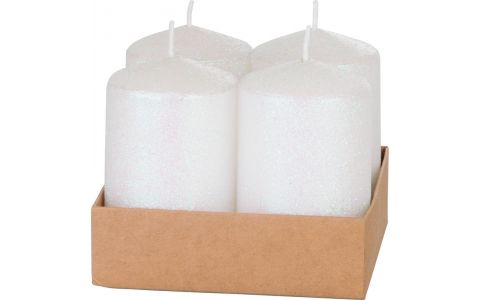 Sviečka MagicHome Vianoce, 4,8x8 cm, valcová, bal. 4 ks, biela, s glitrami, adventná