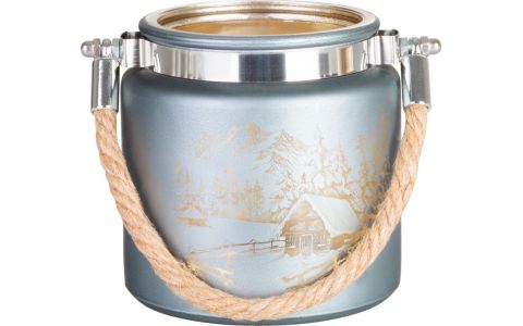 Svietnik MagicHome Vianoce, šedý, s krajinkou, s lankom, 10x10 cm