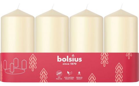 Sviečky Bolsius Pillar Advent, Vianoce, krémové, 48/100 mm, bal. 4 ks