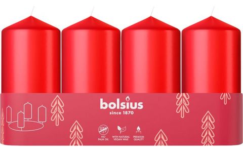 Sviečky Bolsius Pillar Advent, Vianoce, červené, 48/100 mm, bal. 4 ks