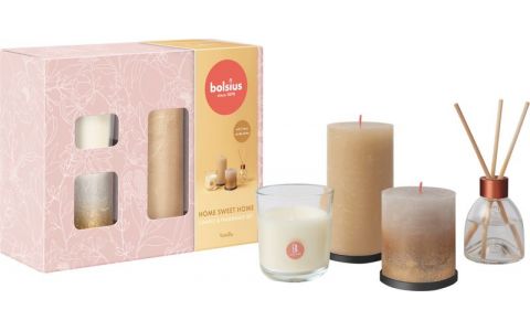 Set Bolsius, Home sweet home, Vianoce, darčekový, 3 sviečky + difúzer, vonný, vanilka