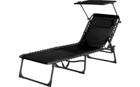 Lehátko so strieškou CONOPEUM, čierne, polohovateľné, 188x56x28 cm