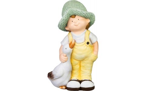 Dekorácia MagicHome, Chlapček s húskou, keramika, 15,5x25,5x44,5 cm
