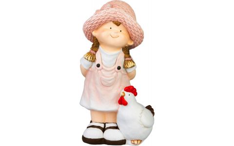Dekorácia MagicHome, Dievčatko s kohútom, keramika, 15,5x25,5x44,5 cm