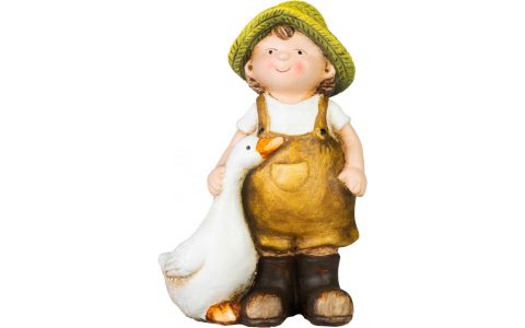Dekorácia MagicHome, Chlapček s húskou v hnedom oblečení, keramika, 6,5x12,5x19 cm Dekorácia MagicHome, Chlapček s húskou v hnedom oblečení, keramika, 6,5x12,5x19 cm