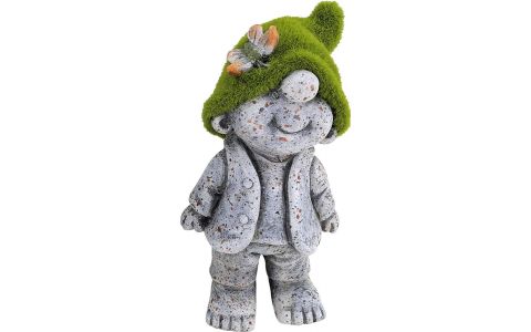 Dekorácia MagicHome, Chlapček so zeleným klobúkom, keramika, 9,5x6,5x17,8 cm