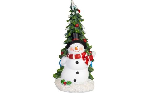 Dekorácia MagicHome Vianoce, Snehuliak so stromčekom, 9.5x10x20 cm