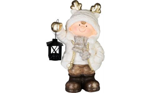 Dekorácia MagicHome Vianoce, Chlapec s lampou, 16.5x23x42 cm