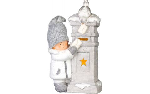 Dekorácia MagicHome Vianoce, Chlapček s poštovou schránkou, LED, 14.5x22.5x39 cm
