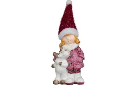 Dekorácia MagicHome Vianoce, Dievča so sobom, 7.6x9.2x23 cm