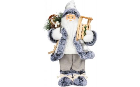 Dekorácia MagicHome Vianoce, Santa so sánkami, biely-šedý, 45 cm