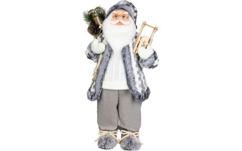 Dekorácia MagicHome Vianoce, Santa so sánkami, biely-šedý, 60 cm