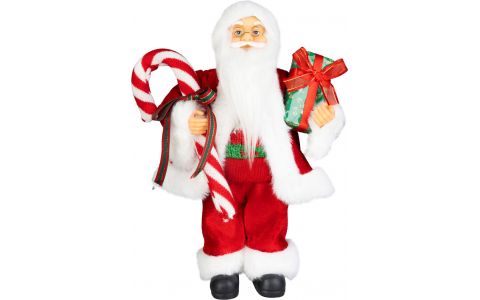 Dekorácia MagicHome Vianoce, Santa, s darčekom, červený, 45 cm