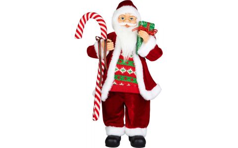 Dekorácia MagicHome Vianoce, Santa, s darčekom, červený, 60 cm